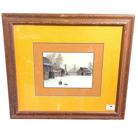 VTG Farm House Country Barn Winter Scene In The Snow Picture 17.5 X 19.5 Rustic